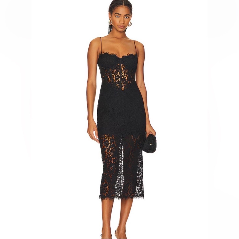 Bardot lace corset midi dress